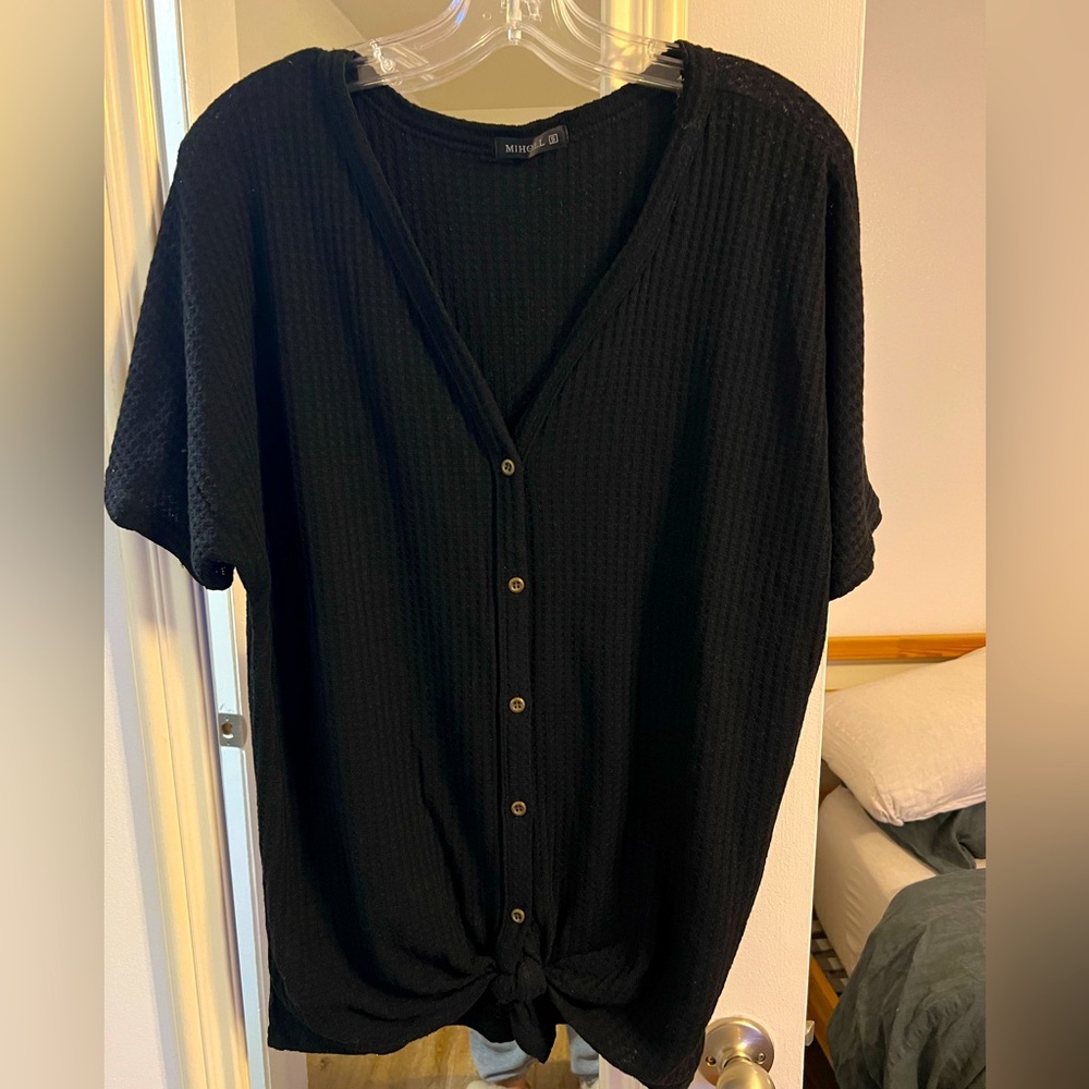 Waffle short sleeve oversized top